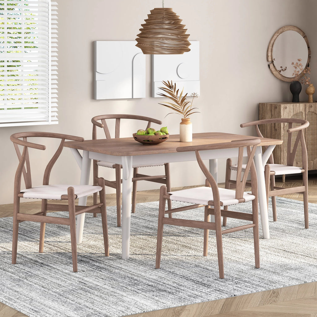 Tan Faux Leather and Wood Dining Chairs, Set of 4 F672