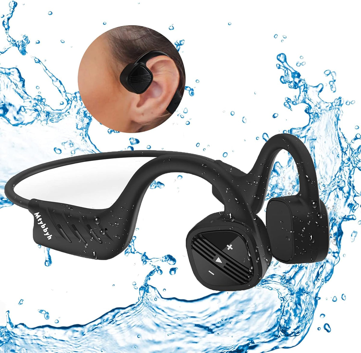 Waterproof Bone Conduction Headphones IPX8 Open-Ear 8GB MP3 Player Wireless Bluetooth Sports Headphones with Noise Cancelling MIC A6489