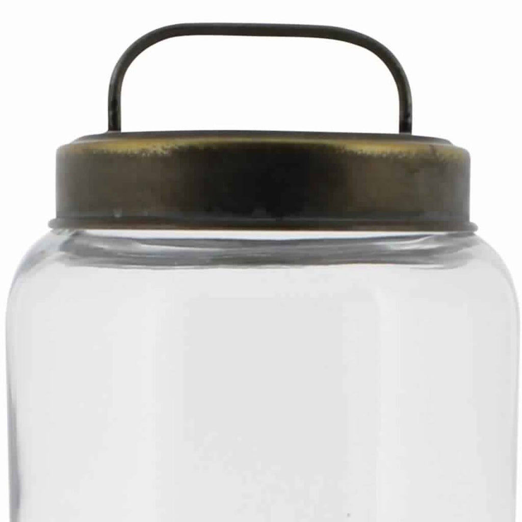 Cylindrical Glass Cannister with Metal Lid, Clear and Antique Gold V3022