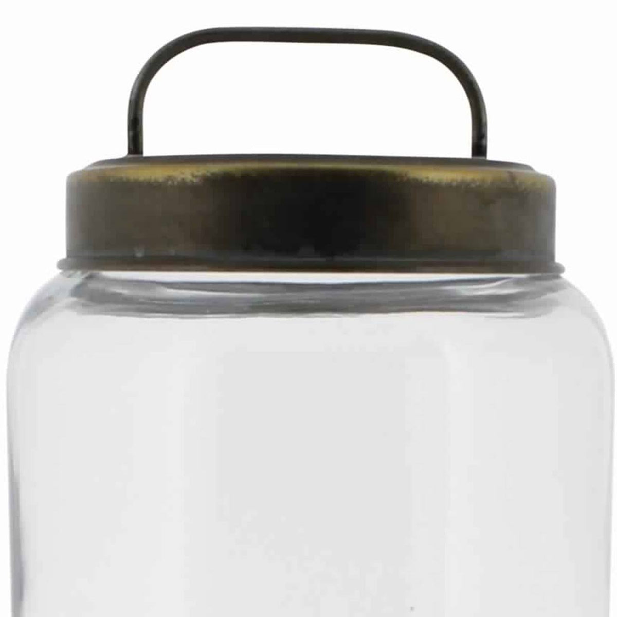 Cylindrical Glass Cannister with Metal Lid, Clear and Antique Gold V3022