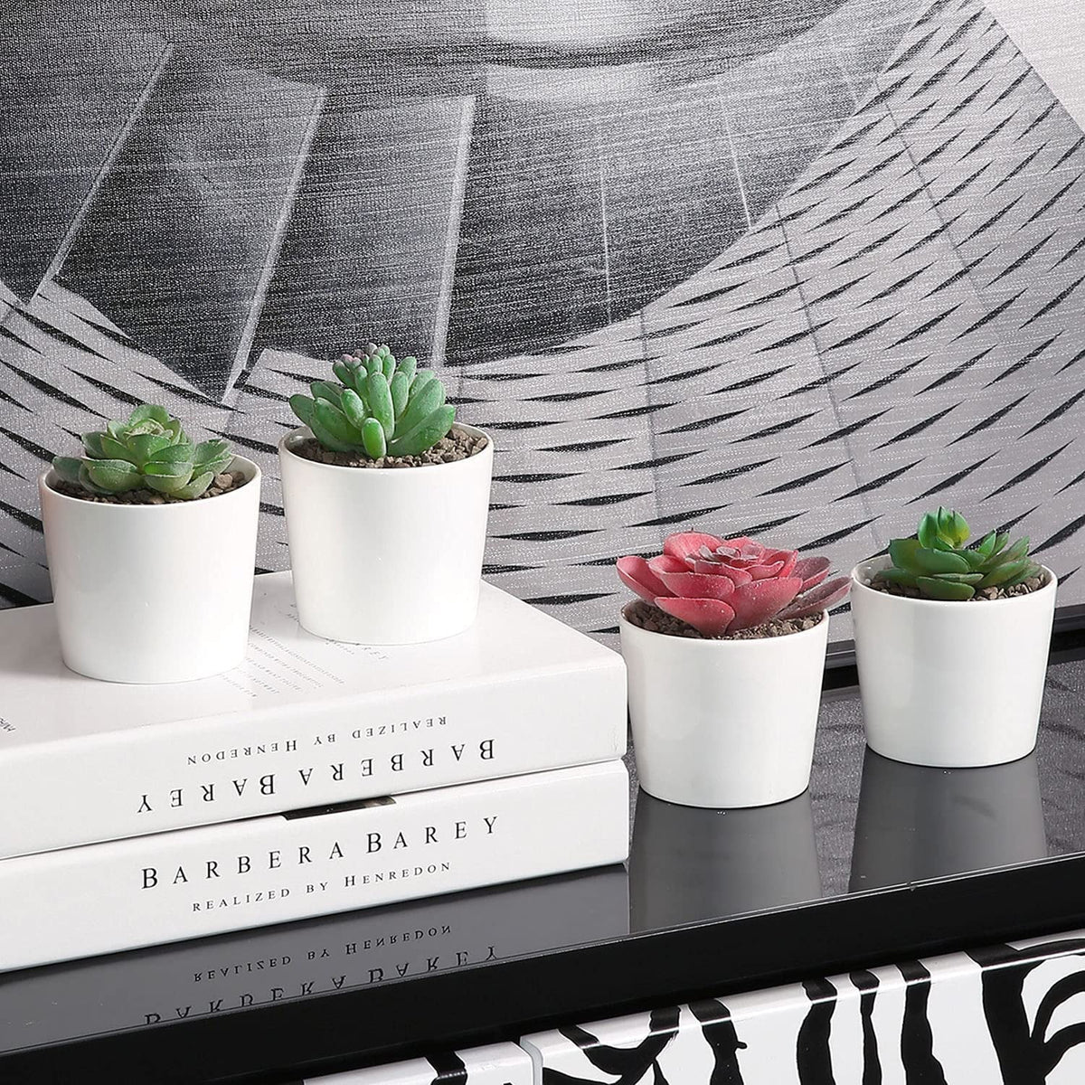 4 Piece White Ceramic Planter Pots D900876