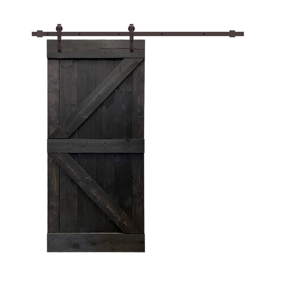 Jungle Green Stained Wood Interior Sliding Barn Door with Hardware Kit O2499