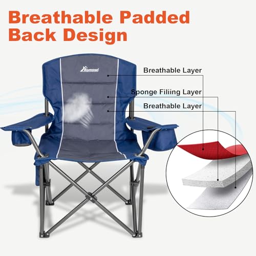 Oversized Heavy Duty Padded Camping Chairs with Cup Holder, Blue, 2-Pack T63581
