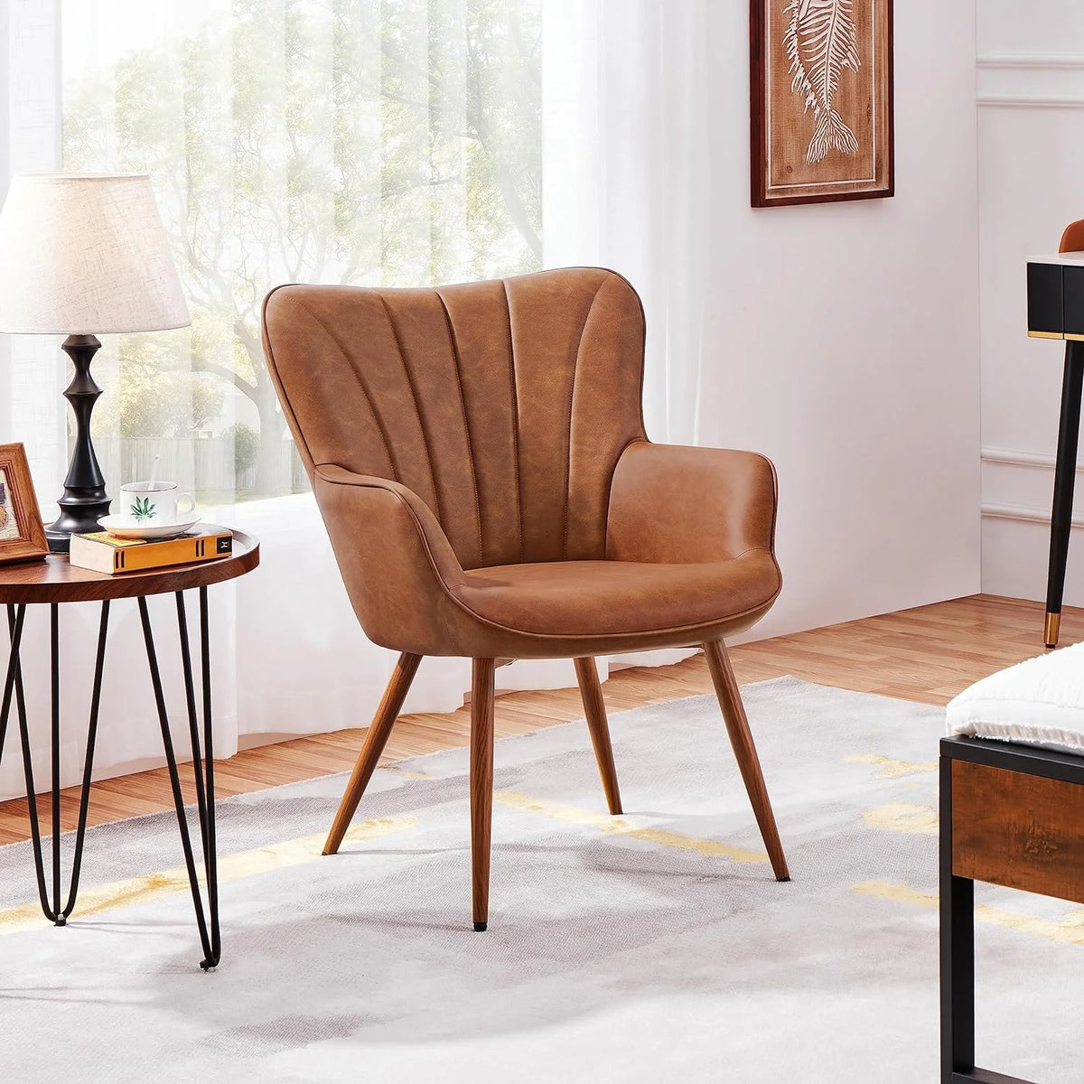 Brown PU Leather Armchair with Metal Legs R62962