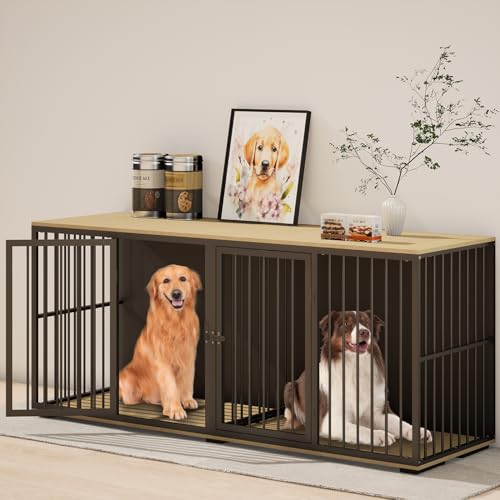 71.6'' Metal Steel Frame Double Dog Kennel with 2 Rooms and Removable Divider Black M212
