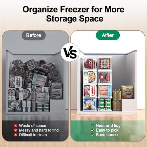 4 Pack Stackable Black Freezer Organizer Bins with Handles I871