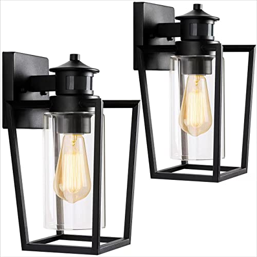 Set of 2 Black Gooseneck Outdoor Wall Lights with Dusk to Dawn Motion Sensor Y214242
