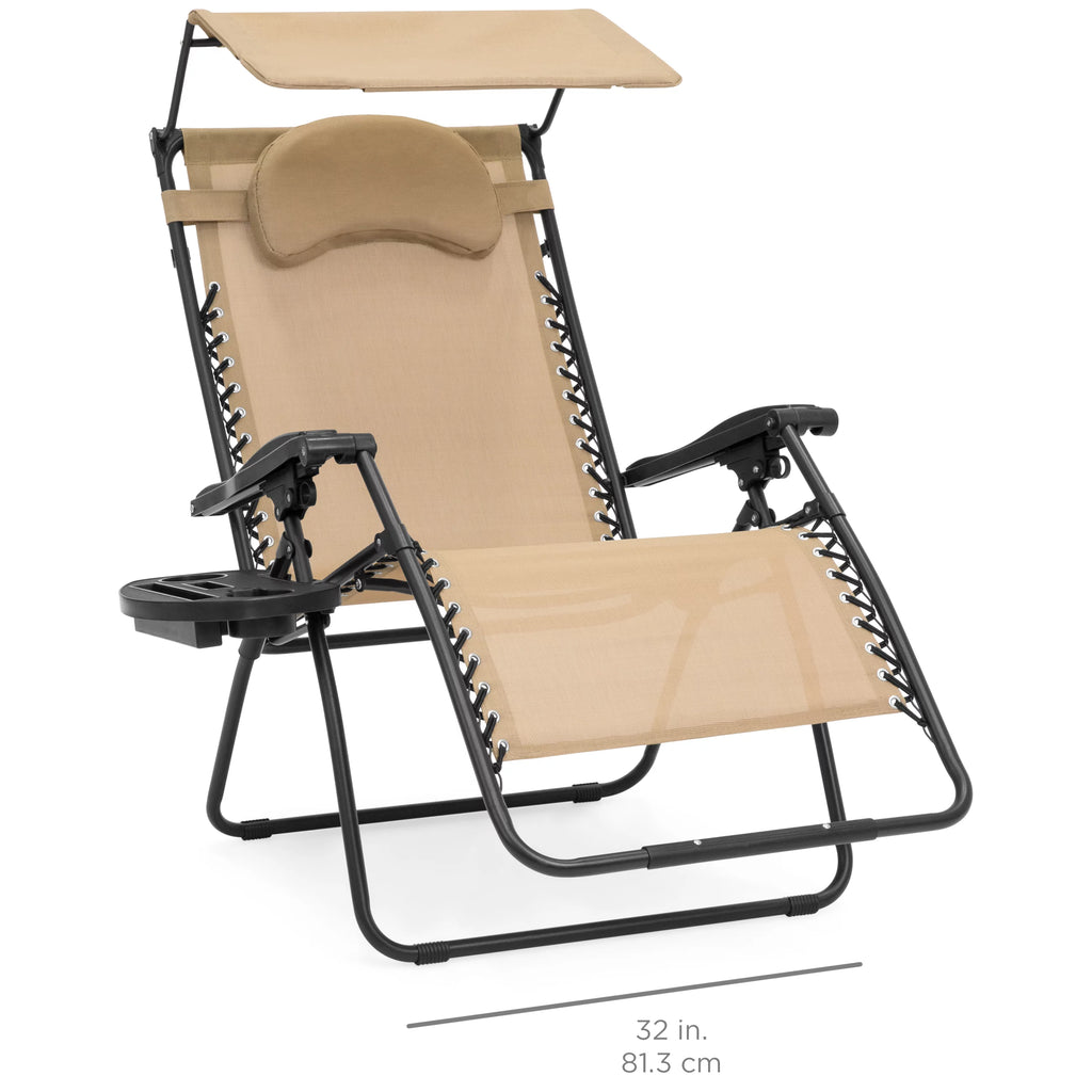 Oversized Zero Gravity Reclining Lounge Chair with Canopy and Cup Holder T553023
