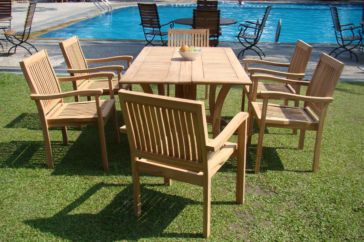 Teak 7 Pc Dining Set with Folding Table and 6 Stacking Arm Chairs K6610