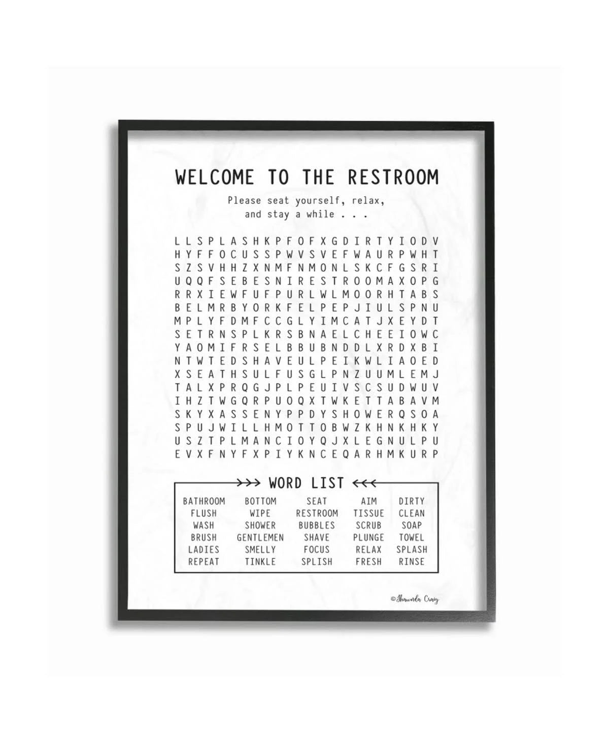 Black and White Restroom Crossword Puzzle Sign M3854