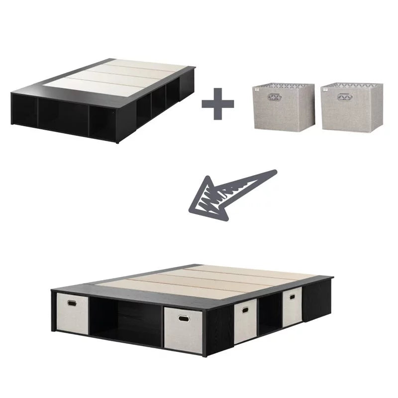 Black Oak Wood Full Storage Platform Bed Q619113