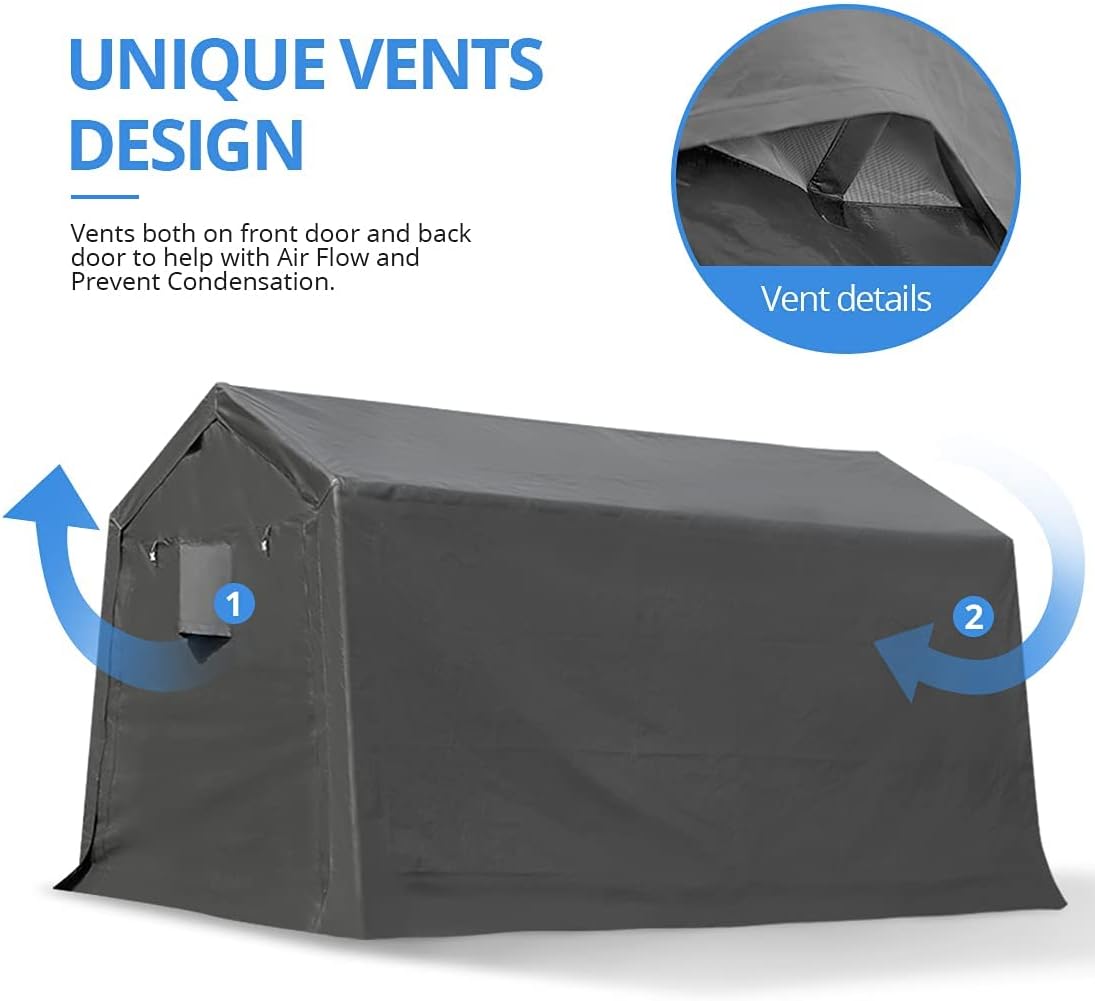 Gray Steel Metal Peak Roof Portable Garage Shelter Storage Shed Carport with 2 Roll up Doors R390015