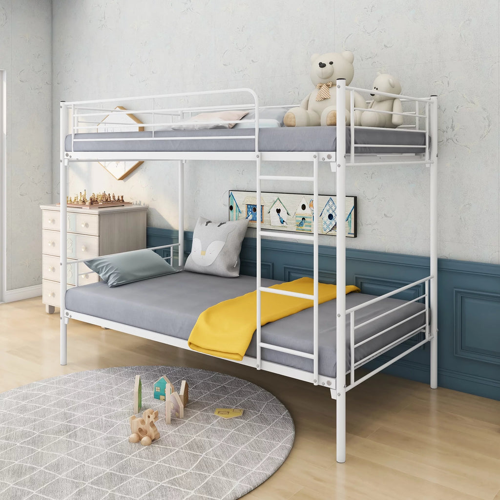 Twin-Over-Twin Bunk Bed with Metal Frame and Ladder White Q9131