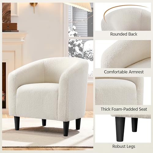 Ivory Boucle Fabric Barrel Chair I625