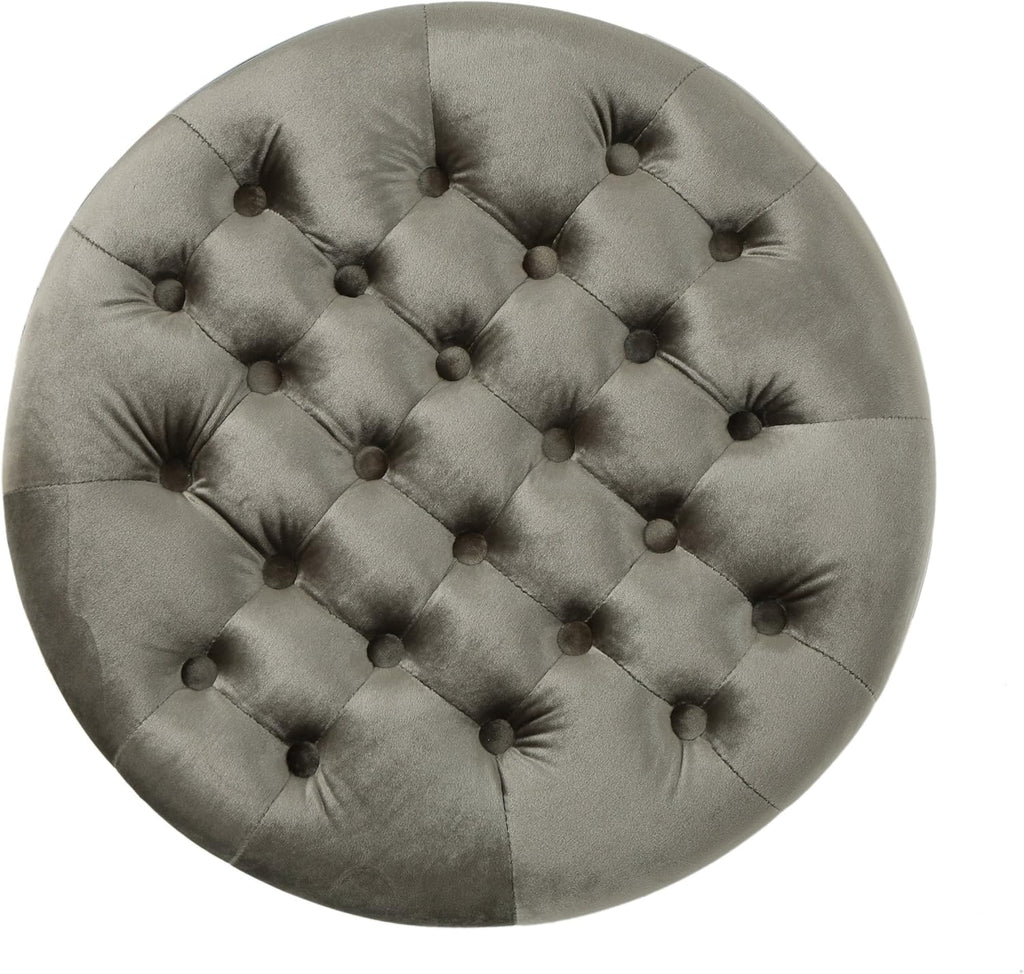 Grey Velvet Tufted Ottoman W929