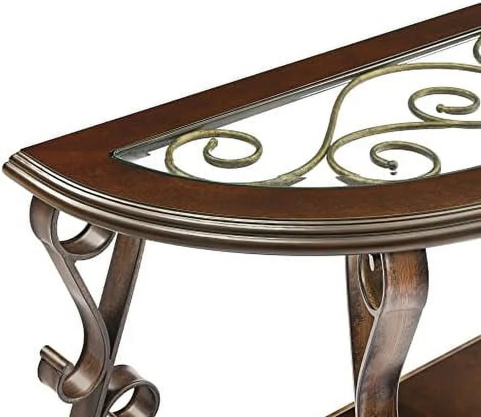 Half Round Console Table with Glass Top and Metal Legs P358829