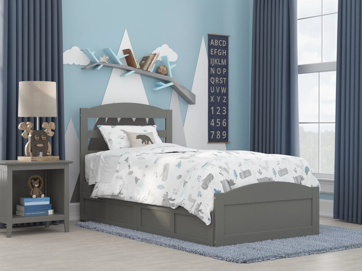 Grey Twin Wood Platform Bed with 2 Storage Drawers T604