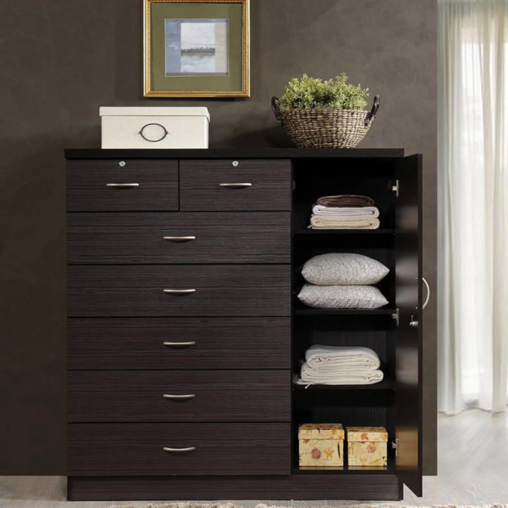 White 7 Drawer Chest with Locks and 1 Door 3 Shelves B459