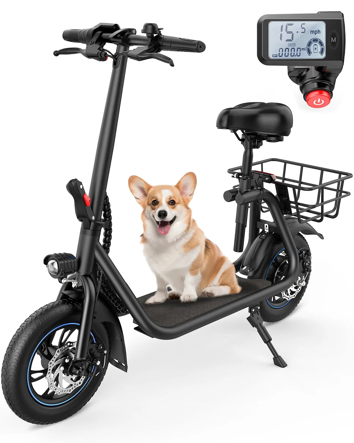 450W 12" Electric Commuter Scooter with Seat & Basket S3681
