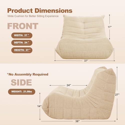 Black Plush Bean Bag Chair with Memory Foam J418