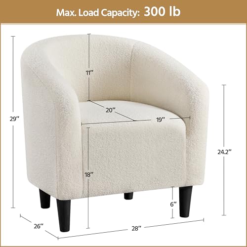 Ivory Boucle Fabric Barrel Chair I625