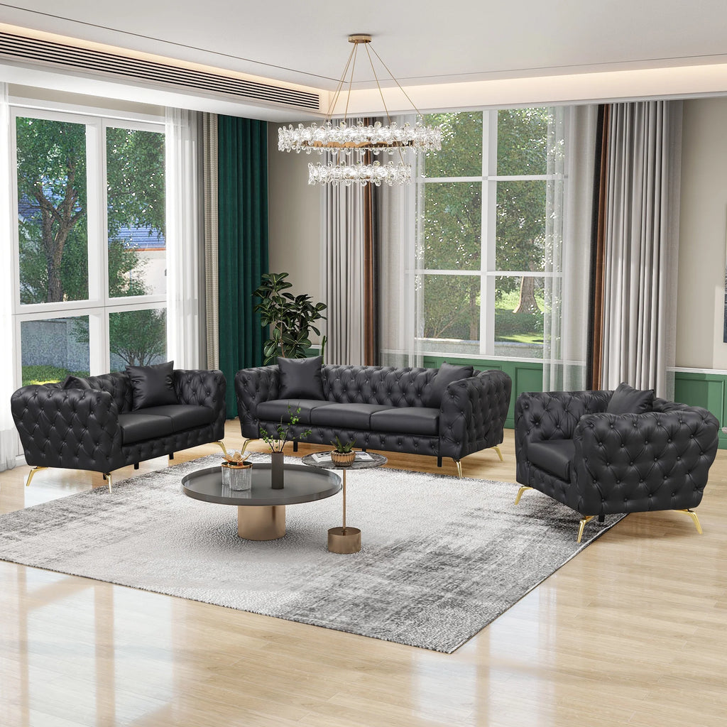 Black PU Upholstered Sofa with Metal Legs Q374