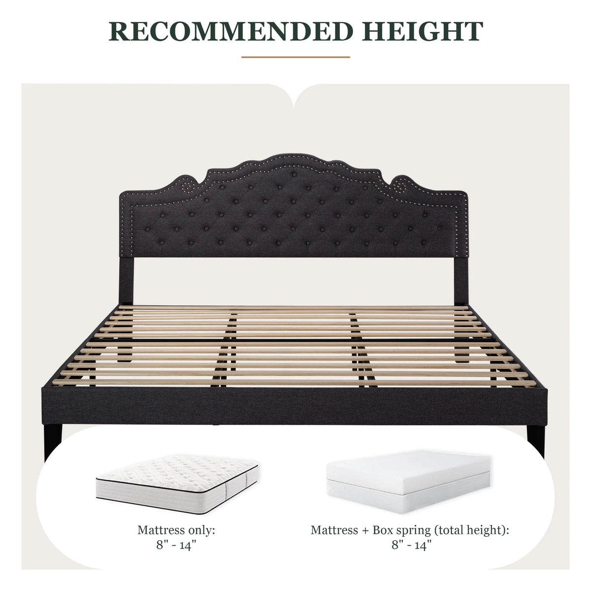 Queen Size Upholstered Platform Bed Frame with Adjustable Headboard X642323