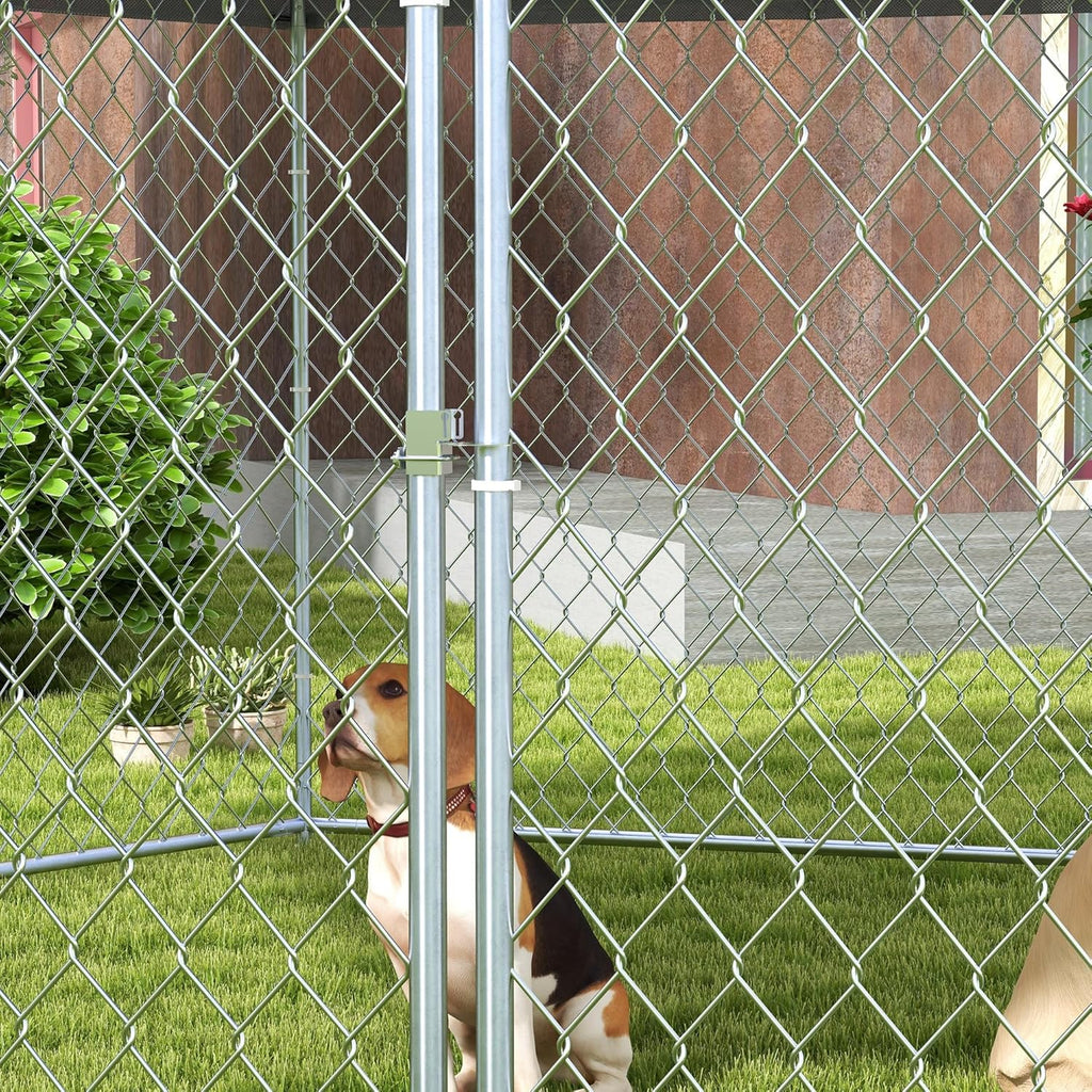 13.4' x 11.5' x 8.8' Dog Kennel Outdoor Dog Run with Waterproof Roof, Lockable Door, Silver H681012