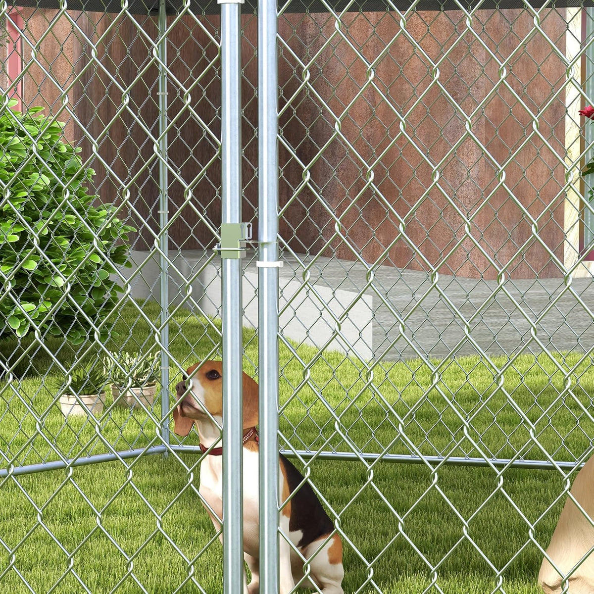 13.4' x 11.5' x 8.8' Dog Kennel Outdoor Dog Run with Waterproof Roof, Lockable Door, Silver H681012