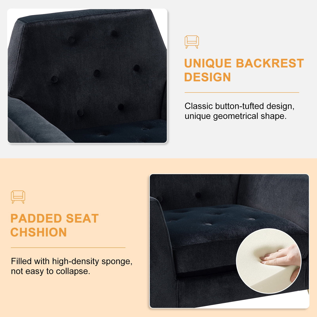 Black Velvet Upholstered Armchair Set of 2 L3140