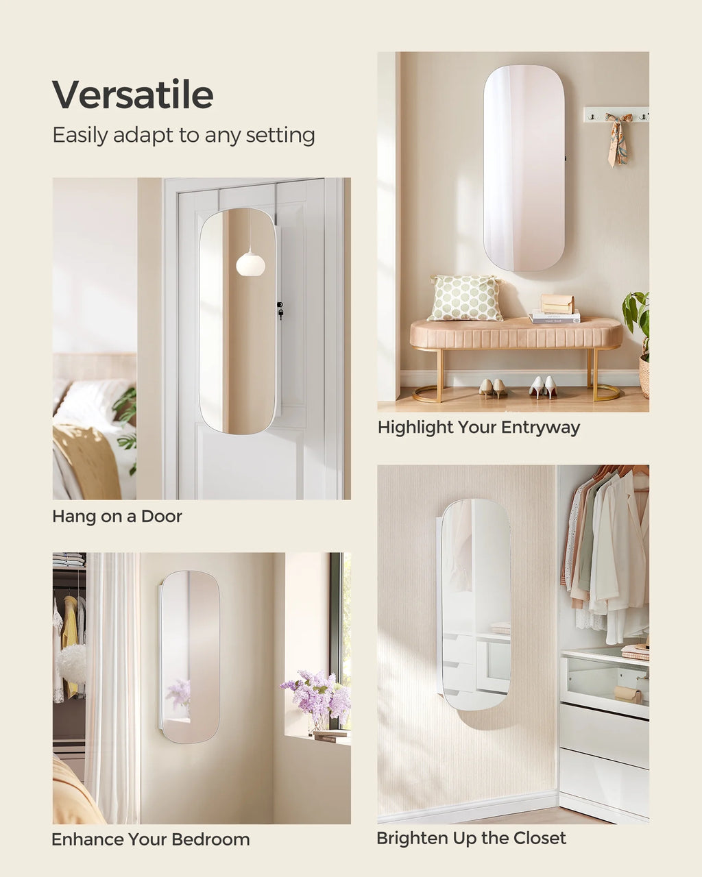 White Lockable Wall Mounted Jewelry Cabinet with Mirror S7894