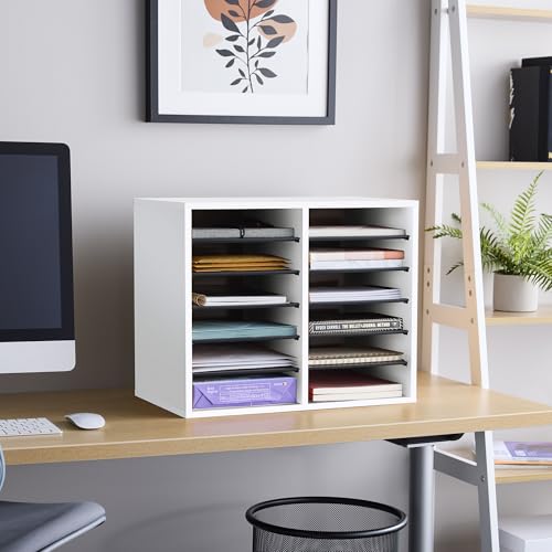 Wooden Paper and Mail Organizer with Adjustable Shelves D833