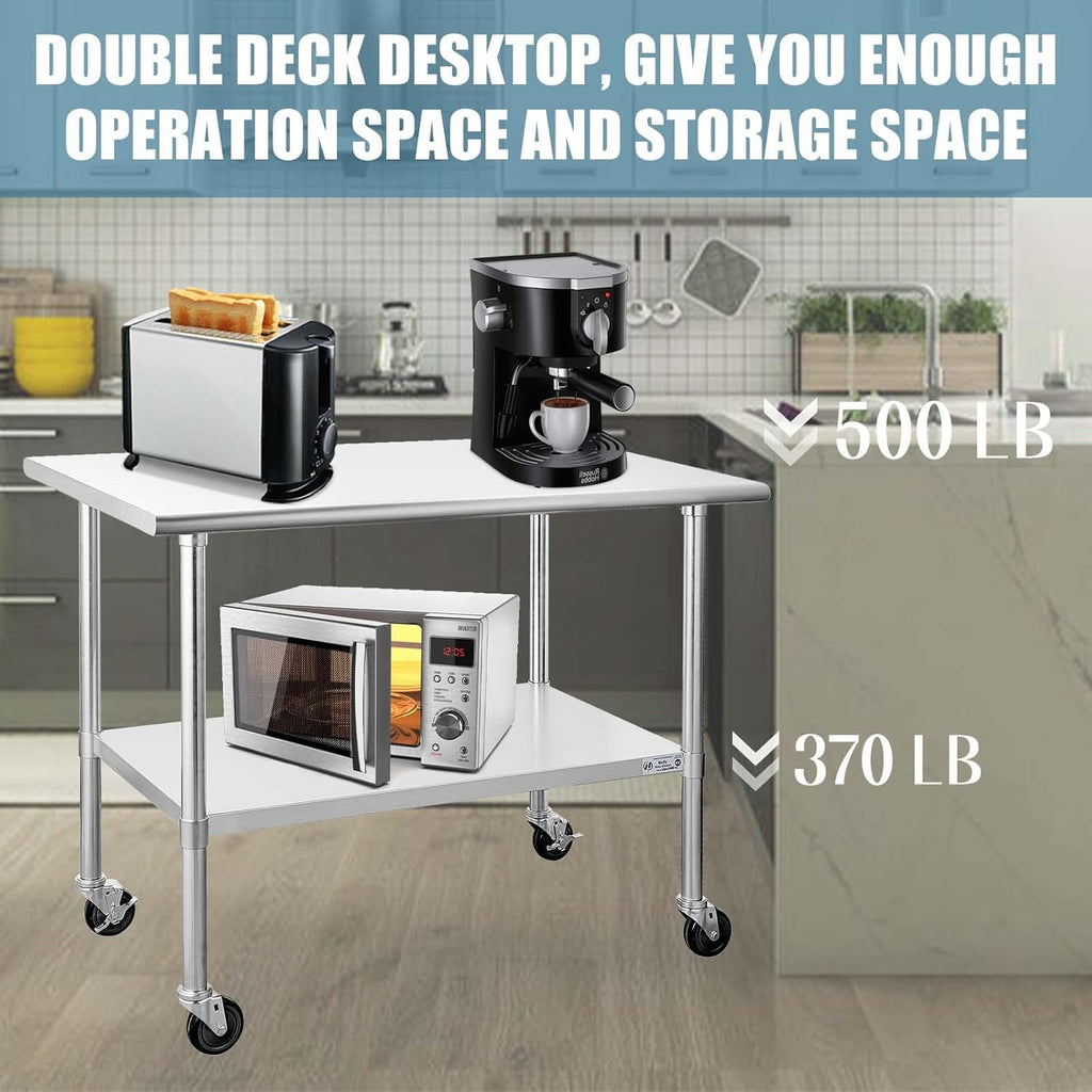 Stainless Steel Table 30 x 48 Inches with Caster Wheels J2690