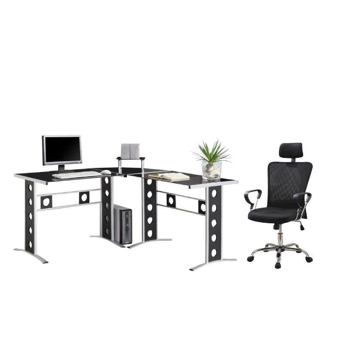 2PC Office Set with Chair and L Shape Computer Desk in Black I326340