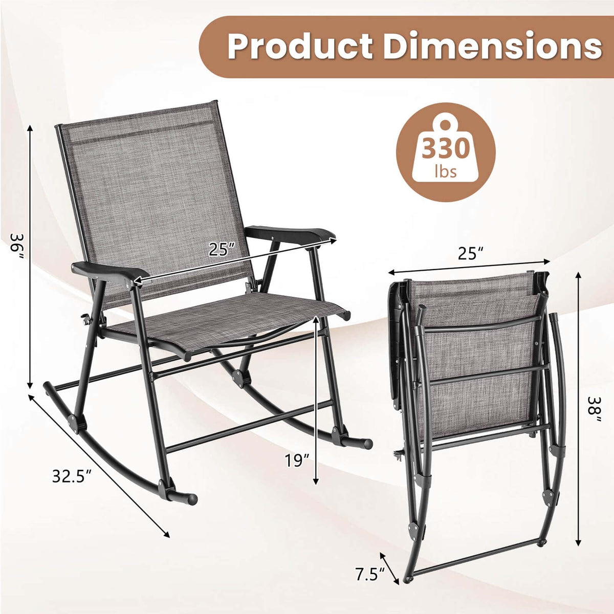 2pcs Patio Folding Rocking Chair Metal Frame E959266