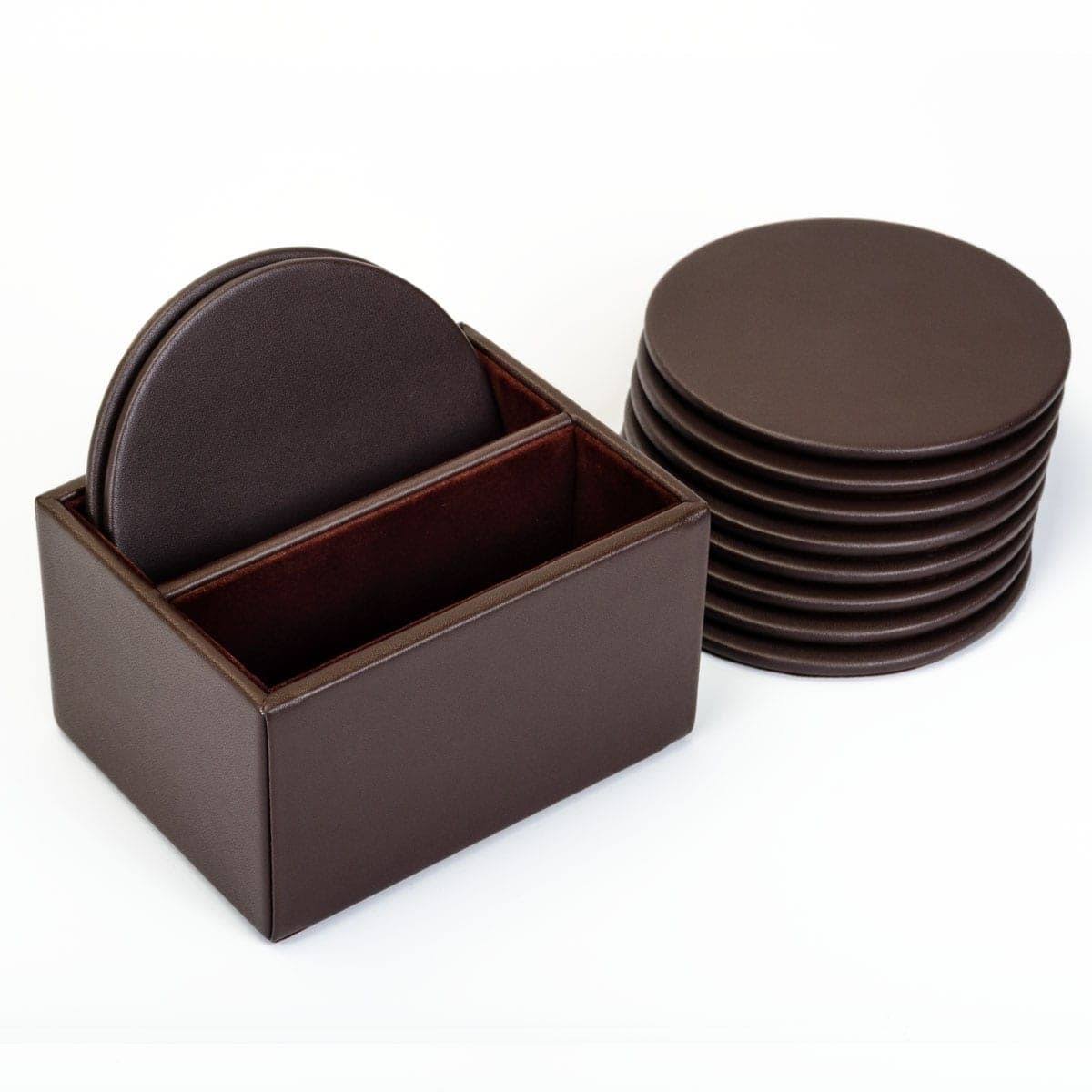 Brown Leatherette 10 Round Coaster Set I945