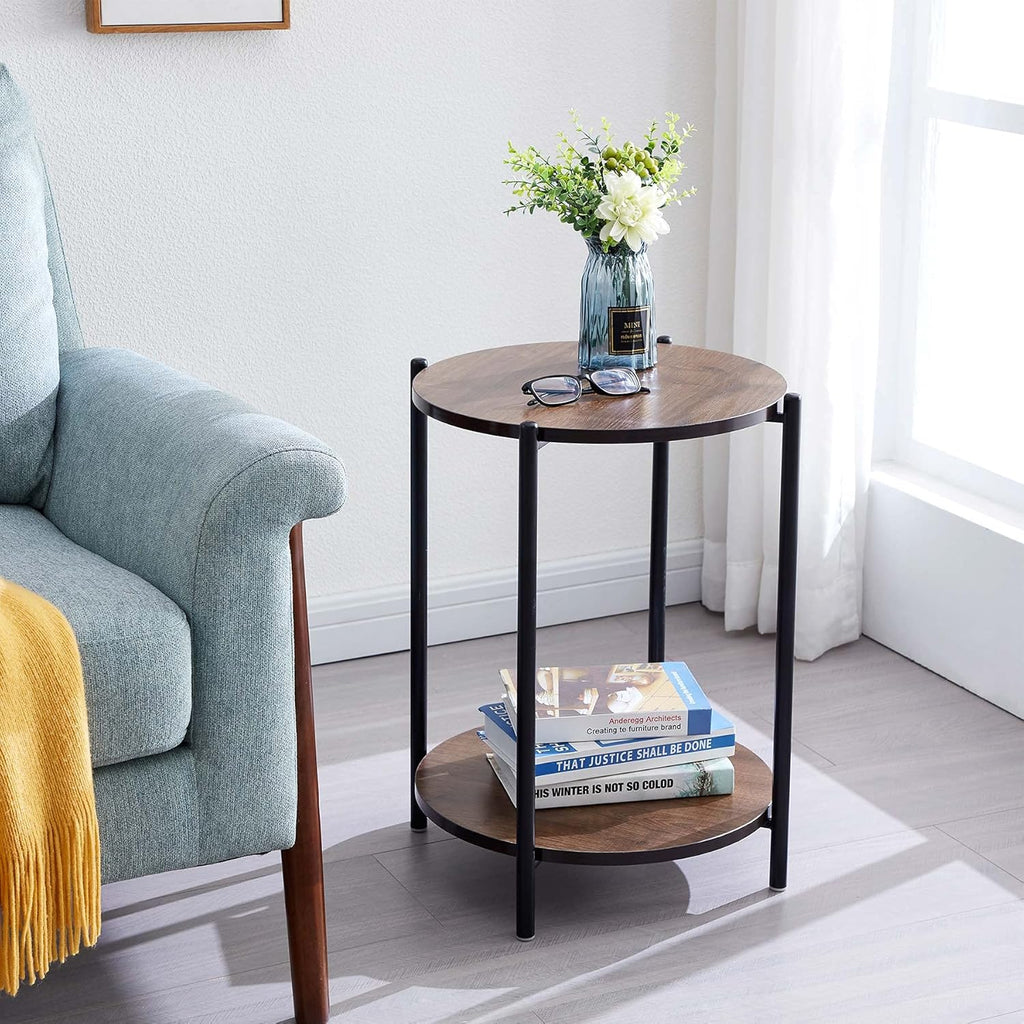 White Marble 2-Tier Square Side End Table with Storage Shelf Y8698