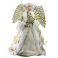 12x22 Lighted Fiber Optic Angel in Gold and Cream Gown with Harp Christmas Tree Topper T4173