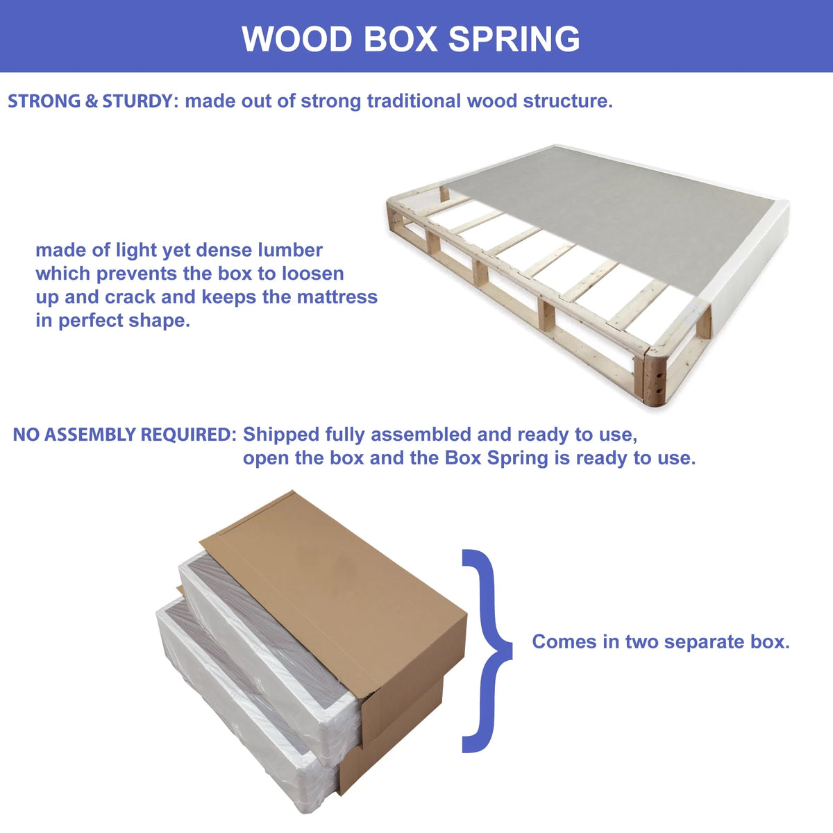 Fully Assembled Wood Box Spring for Mattress, Queen, White G2759
