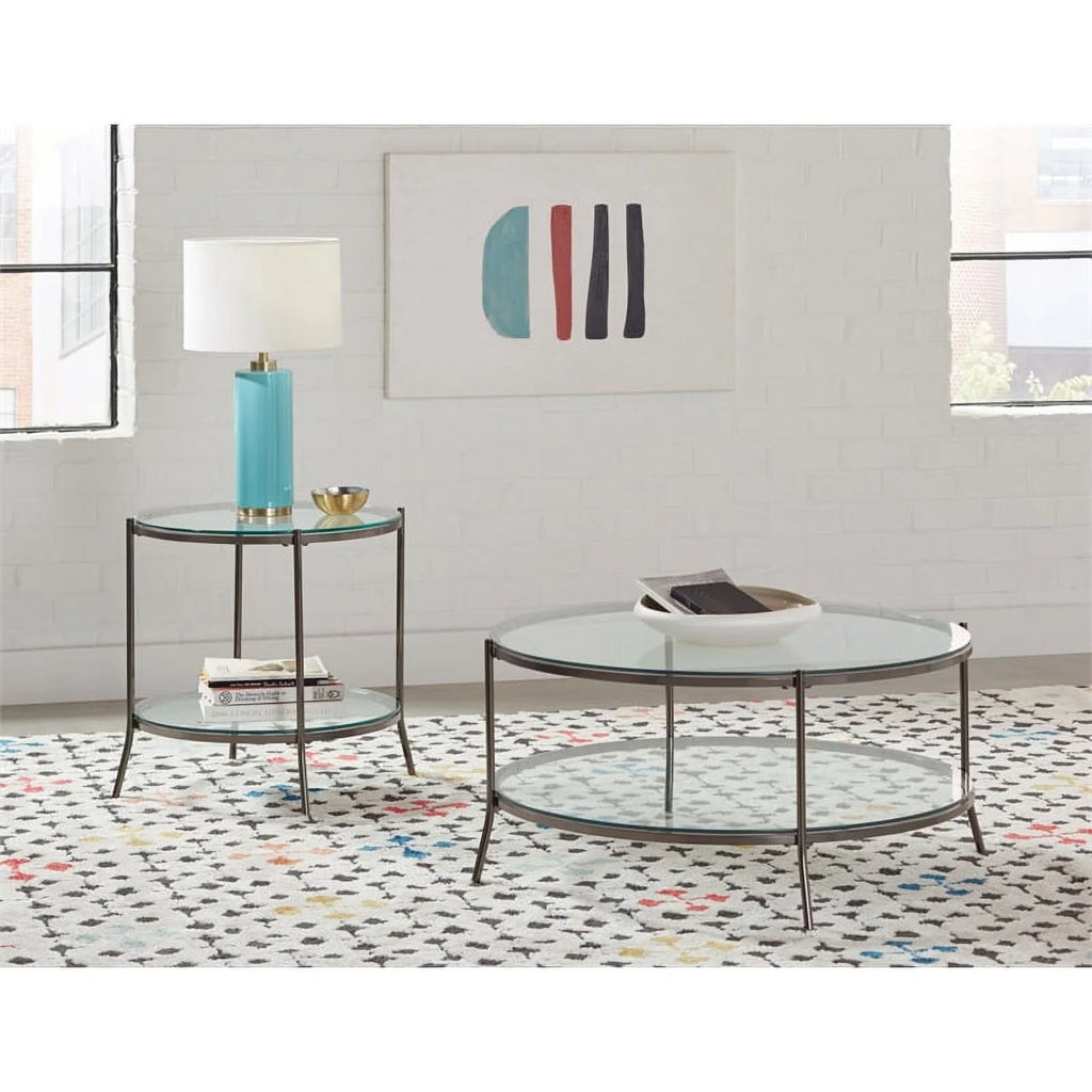 Round Metal Glass Top Coffee Table Y4136