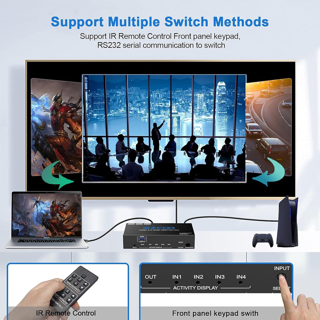 4-Port USB 3.0 KVM Switch HDMI 4K 60Hz with USB Peripheral Hub and IR Remote E669