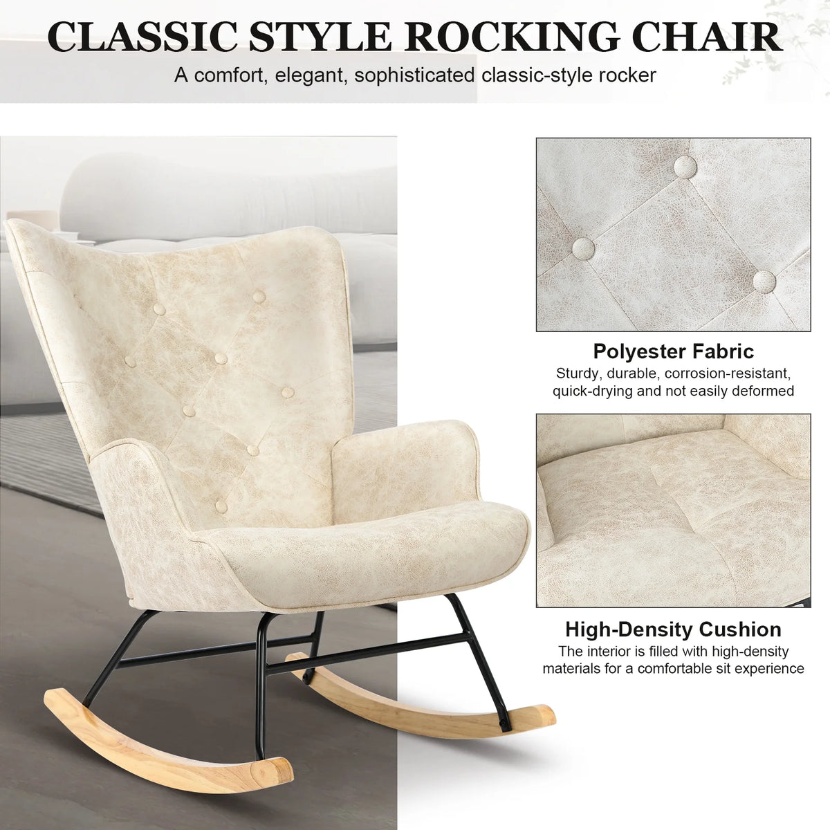 Upholstered Glider Rocking Chair with High Backrest E7930