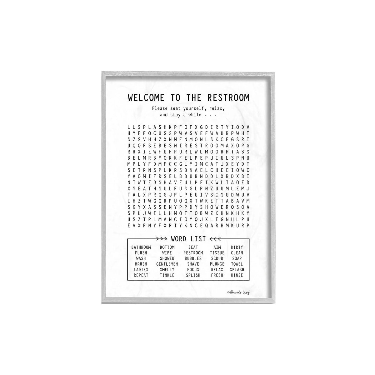 Black and White Restroom Crossword Puzzle Sign M3854