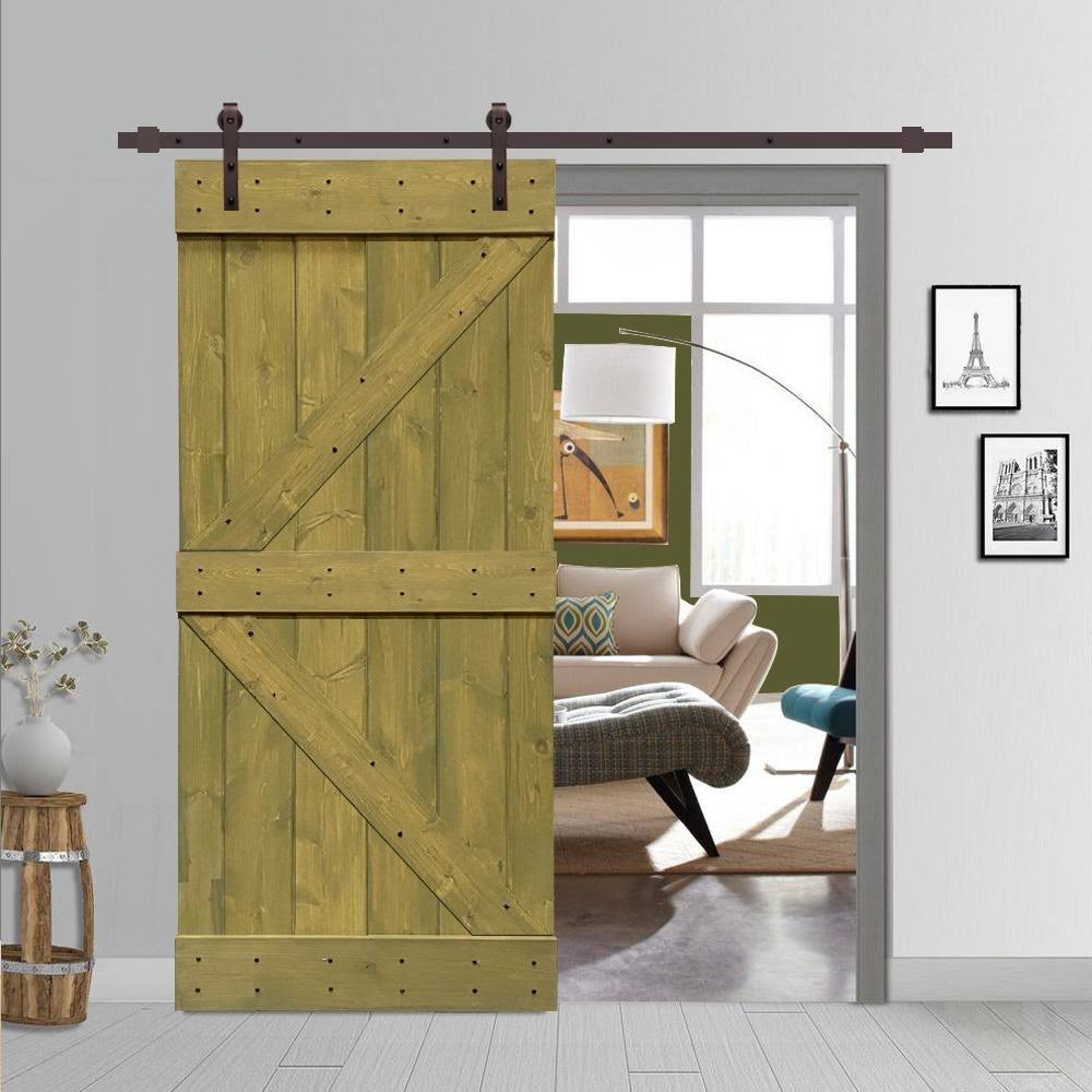 Jungle Green Stained Wood Interior Sliding Barn Door with Hardware Kit O2499