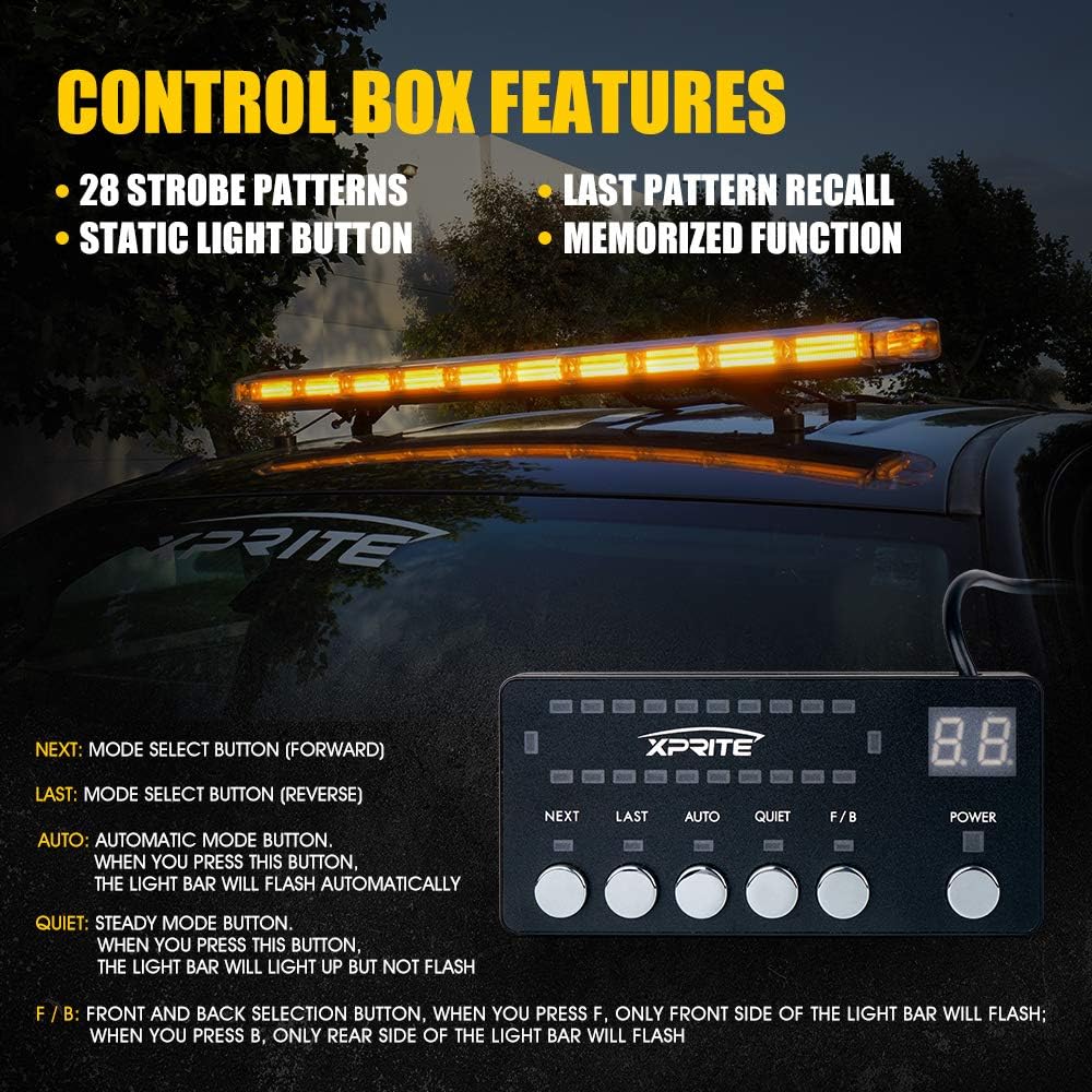 47 Inch COB LED Amber Rooftop Emergency Strobe Lights Bar with Adjustable Mounting Brackets S724