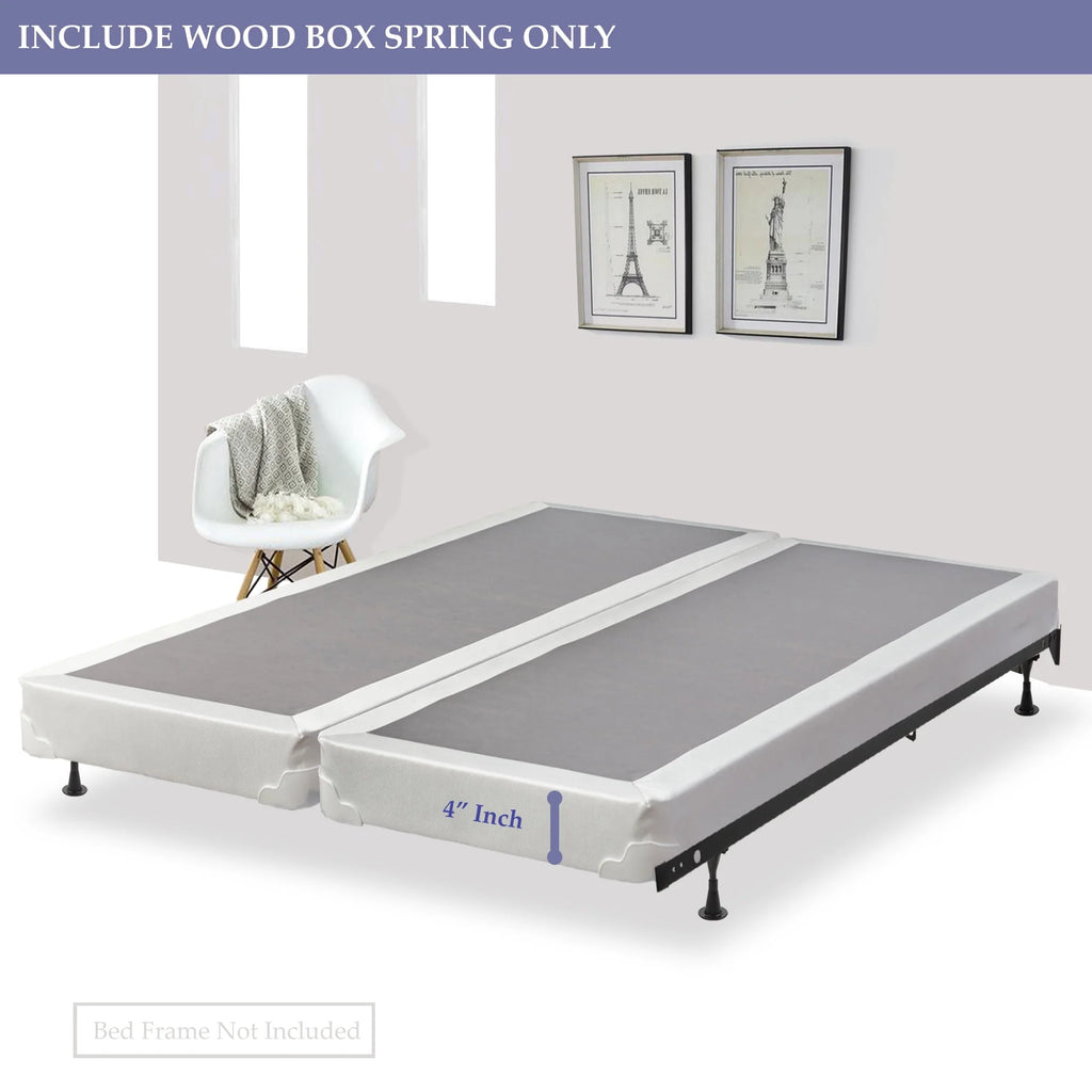 Fully Assembled Wood Box Spring for Mattress, Queen, White G2759