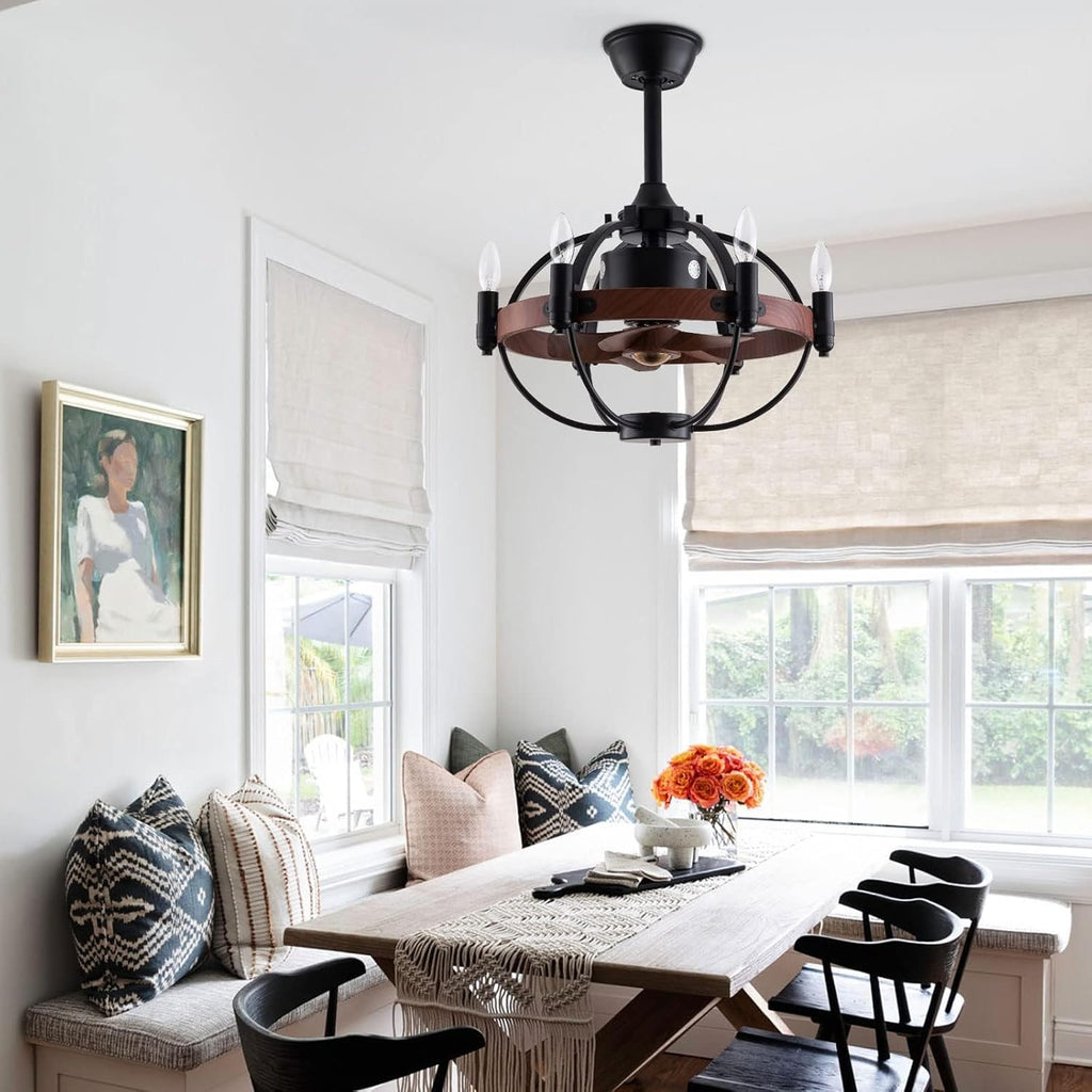 Black Cage Ceiling Fan with Light Remote Control X401