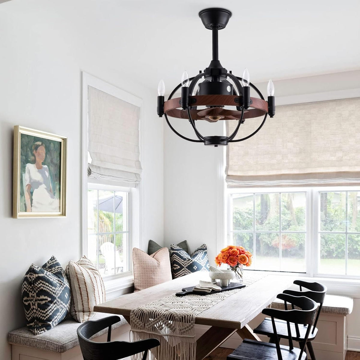 Black Cage Ceiling Fan with Light Remote Control X401