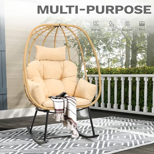 Oversized Light Gray Wicker Rattan Rocking Egg Chair M20152