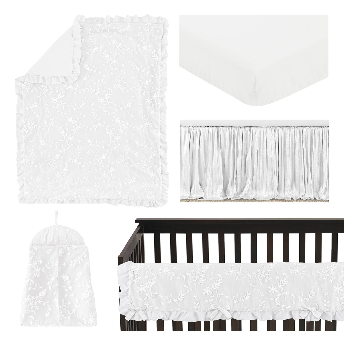 White Floral Lace Baby Girl Crib Bedding Set K857923